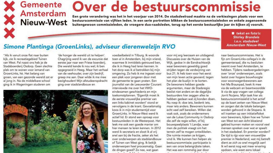 Simone Plantinga in de Westerpost