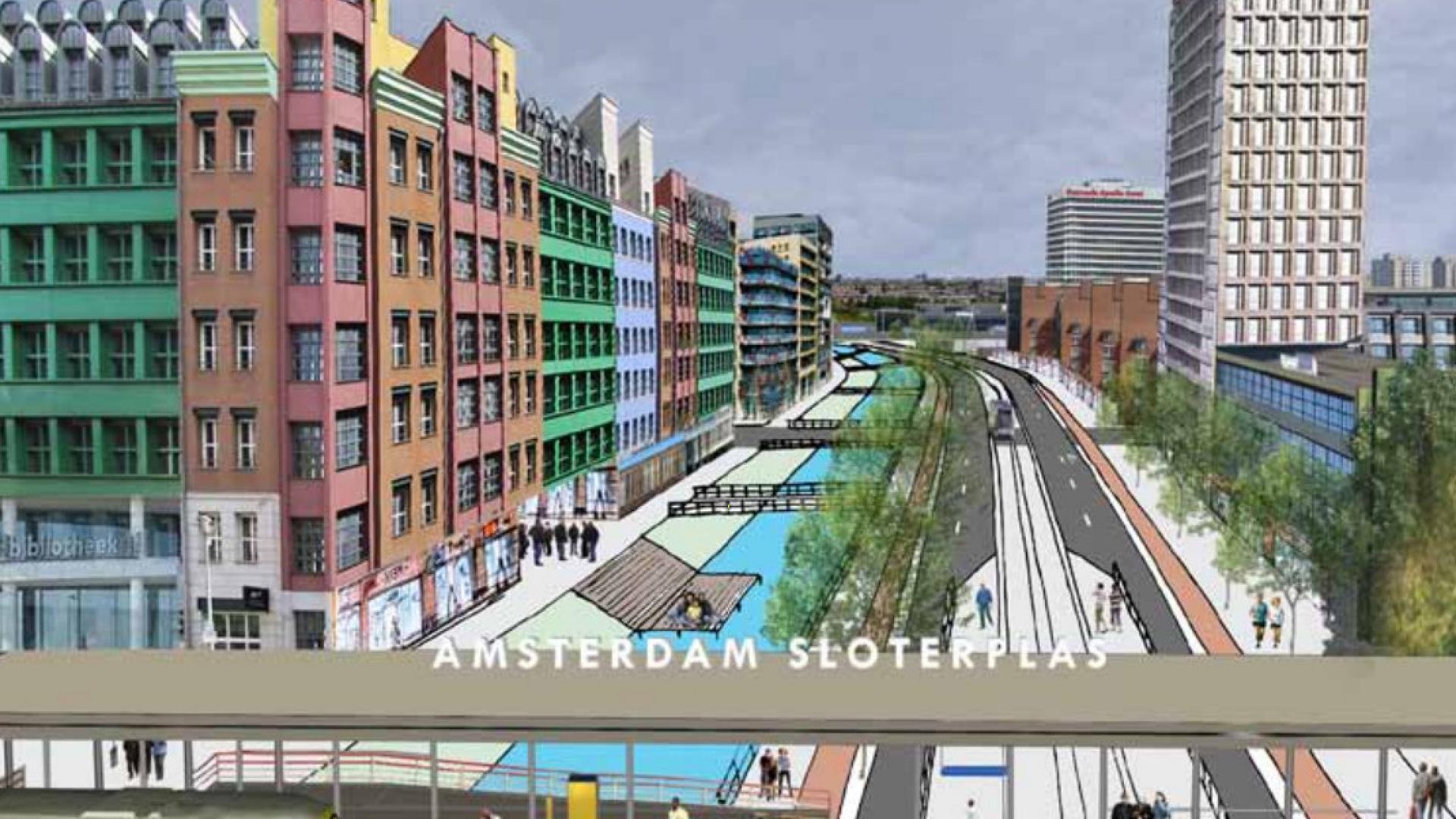 Impressie van mogelijk toekomstig treinstation Amsterdam Sloterplas 